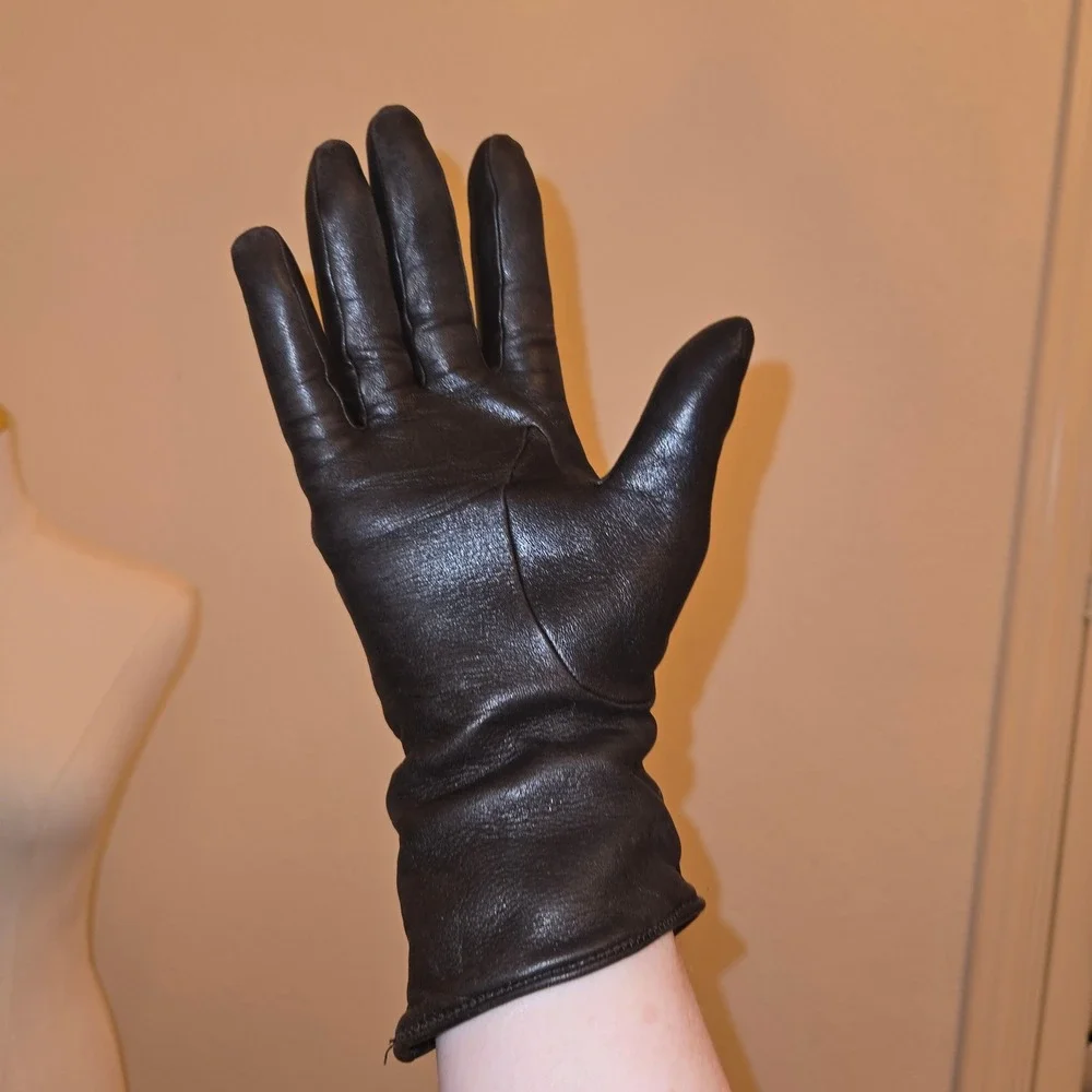 Brown Leather & Cashmere Gloves Size 7 Jodi Arden Made in France‎ Classic Luxury